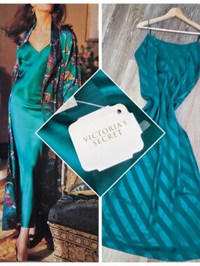 Victorias Secret VTG Y2K Lingerie Slip Dress NWT Rare Satin 80s Stripe Maxi Silk